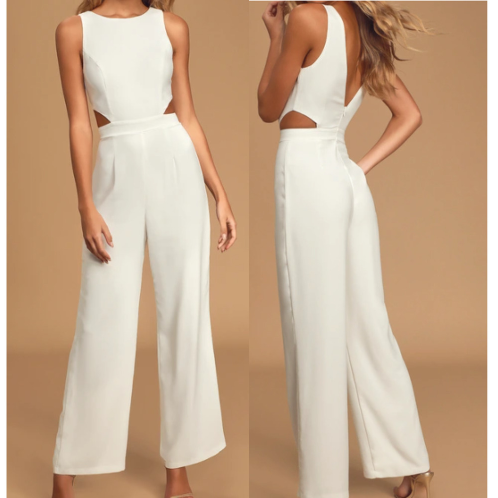 LULU'S SZ M Moments to Remember White Wide-Leg Cutout Jumpsuit NEW 0B7